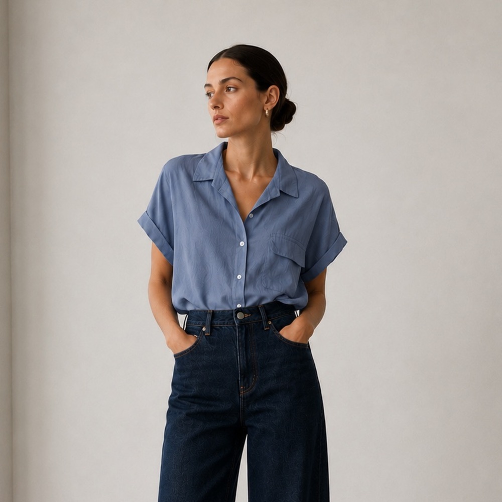 Minimalist Blue Oversized Blouse | Relaxed Shirt